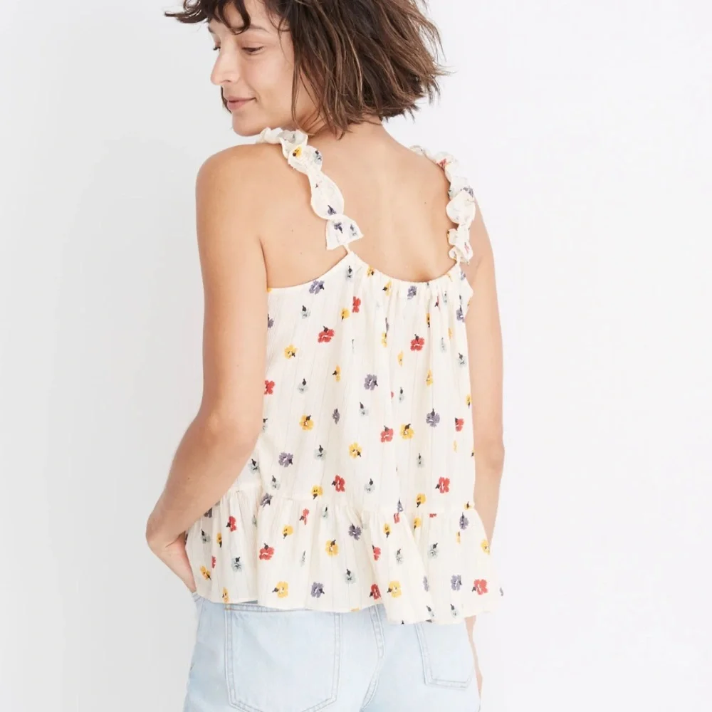 Madewell Ruffle-Strap Cami Top in Metallic-Striped Confetti Floral size 6